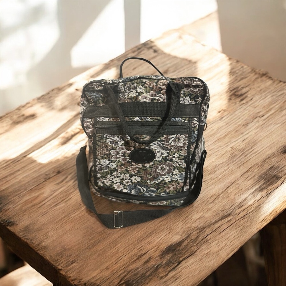Floral tapestry Patterned Tote Bag with Black Straps